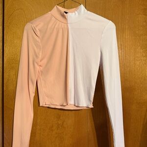 SHEIN Peach and White Long Sleeve Crop Top